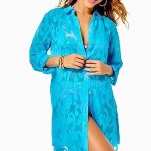 Lilly Pulitzer Women's Natalie Swirl Shirt Cover-up In Cumulus Blue - Size S